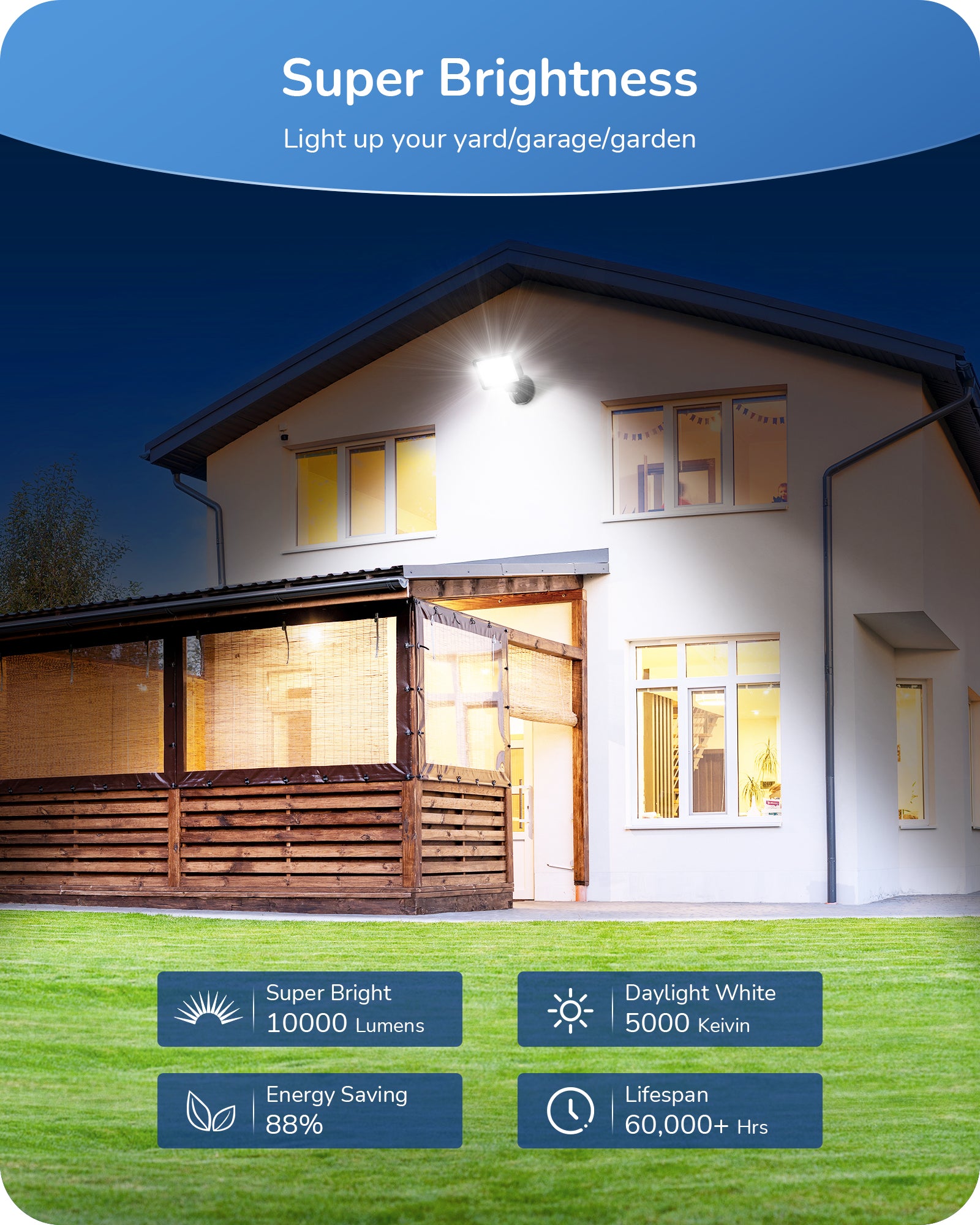 EDISHINE IP65 10000LM 73W 5000K LED Outdoor Flood Light (2 Pack)-HFLB07D-B2B