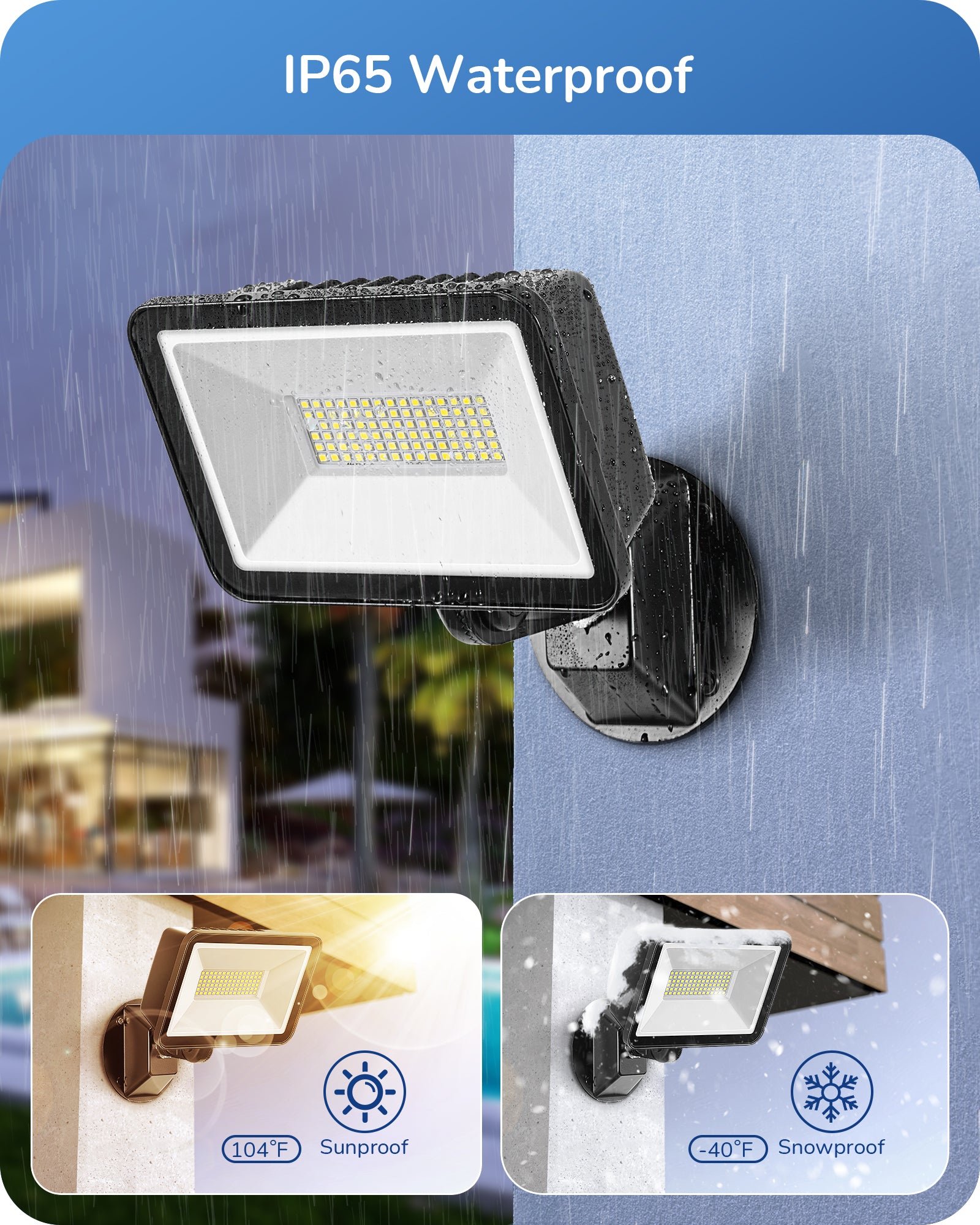 EDISHINE IP65 10000LM 73W 5000K LED Outdoor Flood Light (2 Pack)-HFLB07D-B2B