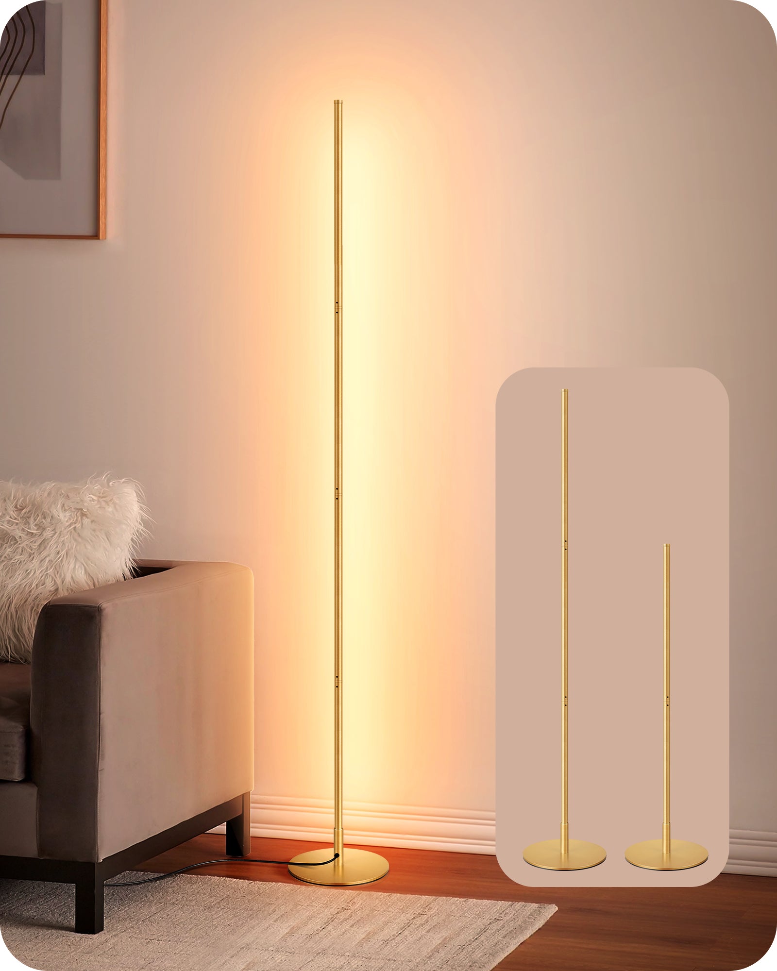 EDISHINE Corner LED Floor Lamp, Dimmable Corner Light with Remote, 3 ...