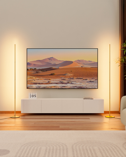 EDISHINE 2 Pack Modern Slim Dimmable LED Corner Floor Lamp, Gold-ZHFLCB1A2