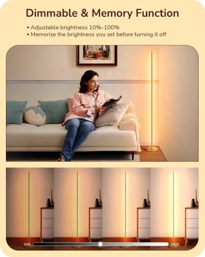 EDISHINE Modern Slim Dimmable LED Corner Floor Lamp, Gold-HFLCB1A