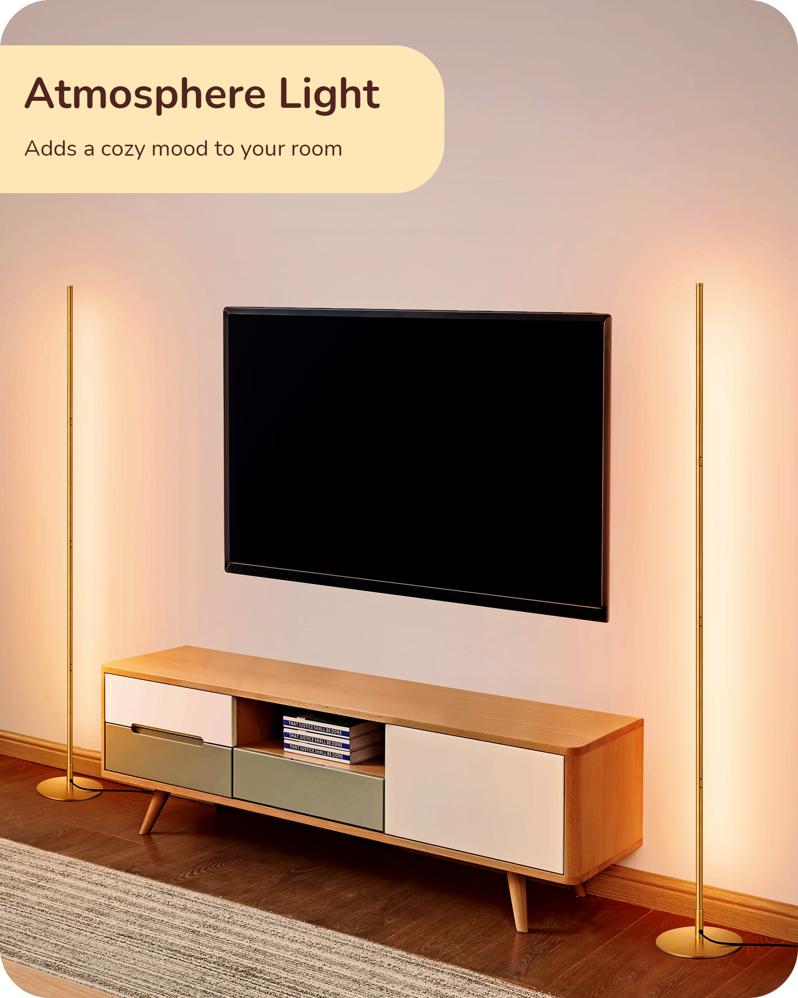EDISHINE Modern Slim Dimmable LED Corner Floor Lamp, Gold-HFLCB1A