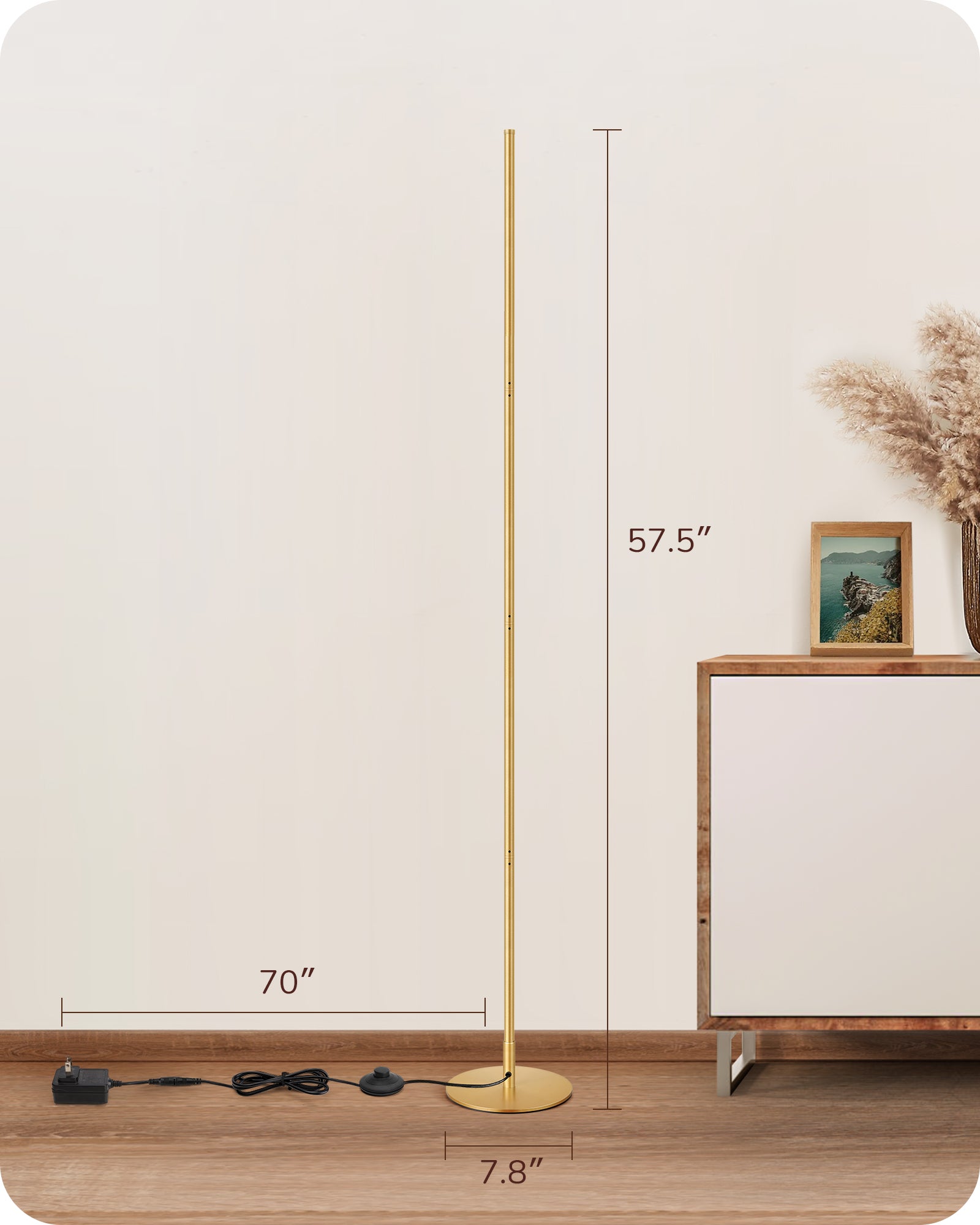 EDISHINE Modern Slim Dimmable LED Corner Floor Lamp, Gold-HFLCB1A