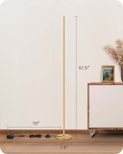 EDISHINE Modern Slim Dimmable LED Corner Floor Lamp, Gold-HFLCB1A