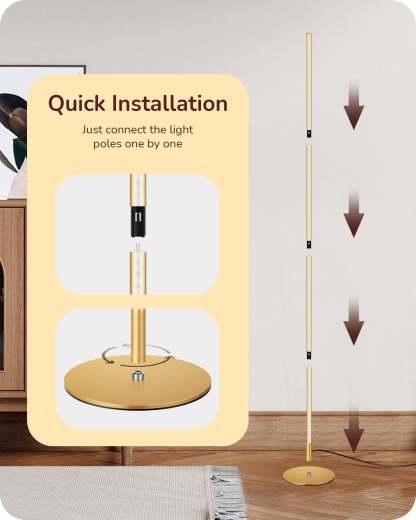 EDISHINE Modern Slim Dimmable LED Corner Floor Lamp, Gold-HFLCB1A