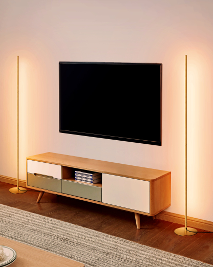 EDISHINE 2 Pack Modern Slim Dimmable LED Corner Floor Lamp, Gold-ZHFLCB1A2