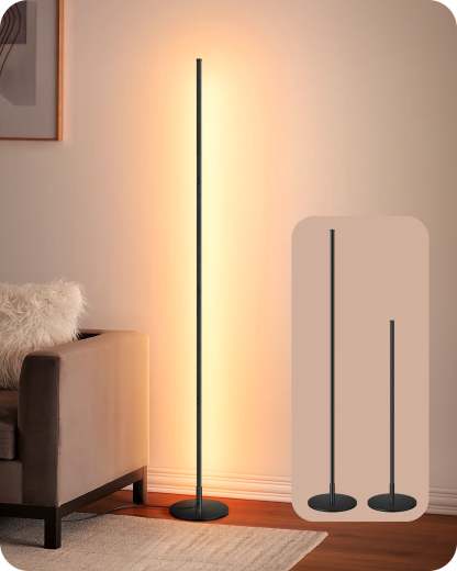 EDISHINE Minimalist Dimmable LED Corner Floor Lamp, Black-HFLCB1B
