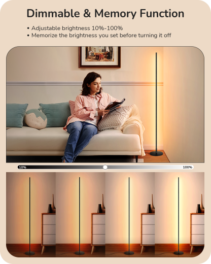 EDISHINE 2 Pack Minimalist Dimmable LED Corner Floor Lamp, Black-ZHFLCB1B2