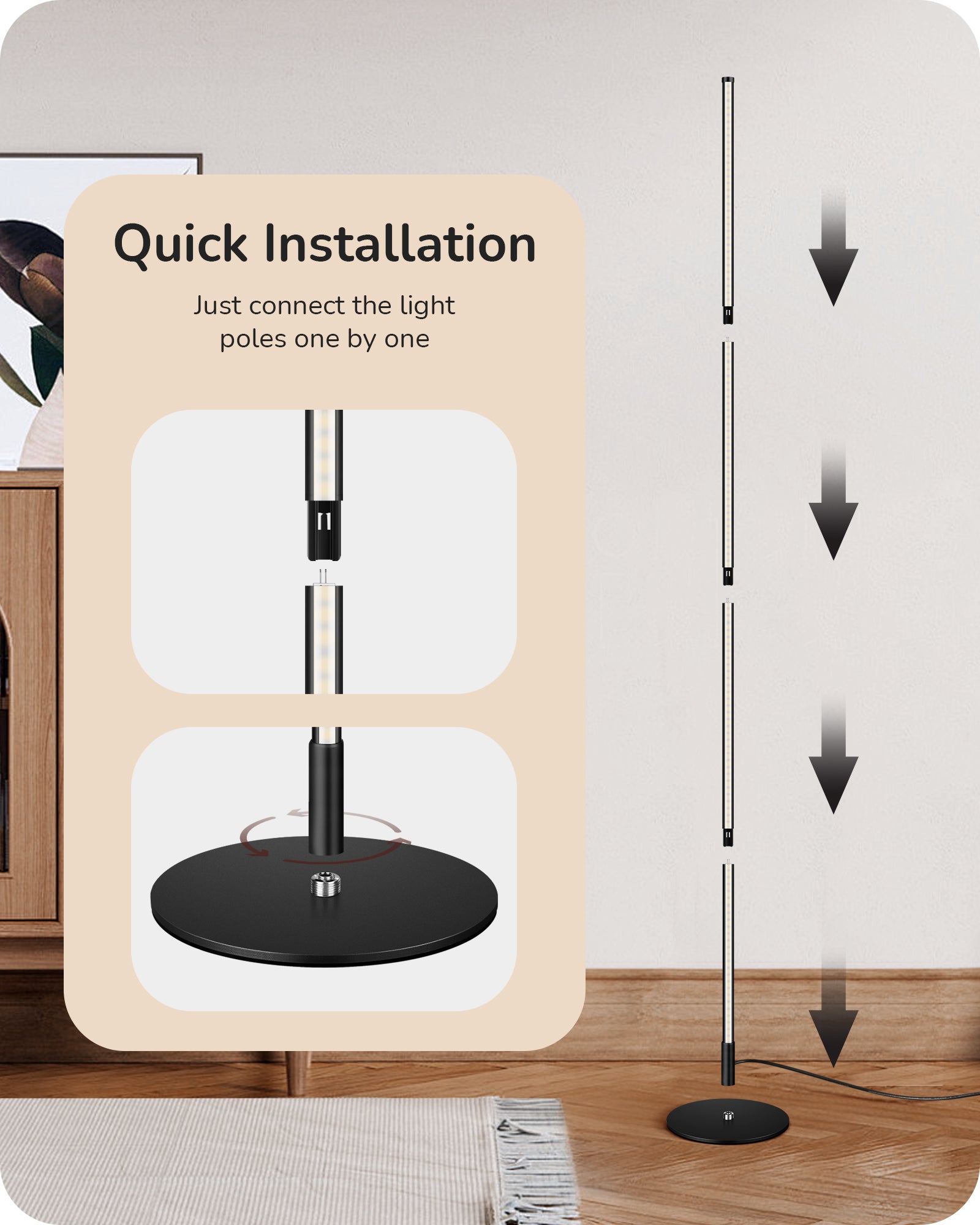 EDISHINE 2 Pack Minimalist Dimmable LED Corner Floor Lamp, Black-ZHFLCB1B2
