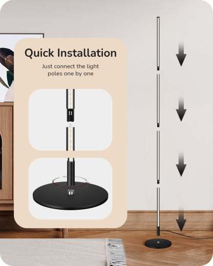 EDISHINE 2 Pack Minimalist Dimmable LED Corner Floor Lamp, Black-ZHFLCB1B2