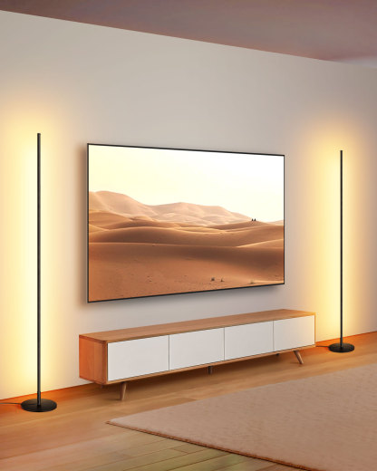 EDISHINE 2 Pack Minimalist Dimmable LED Corner Floor Lamp, Black-ZHFLCB1B2