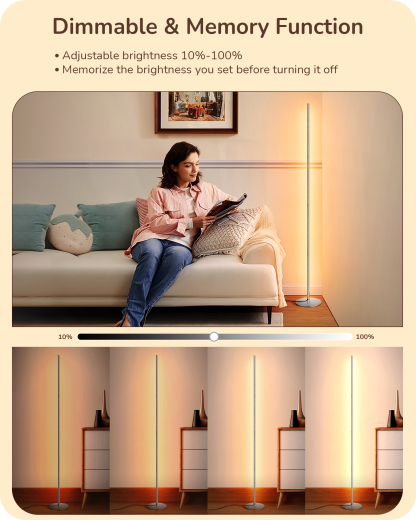 EDISHINE LED Corner Floor Lamp, Dimmable, 57.5" Adjustable Height, 3000K Warm White Light-HFLCB1C-B2B