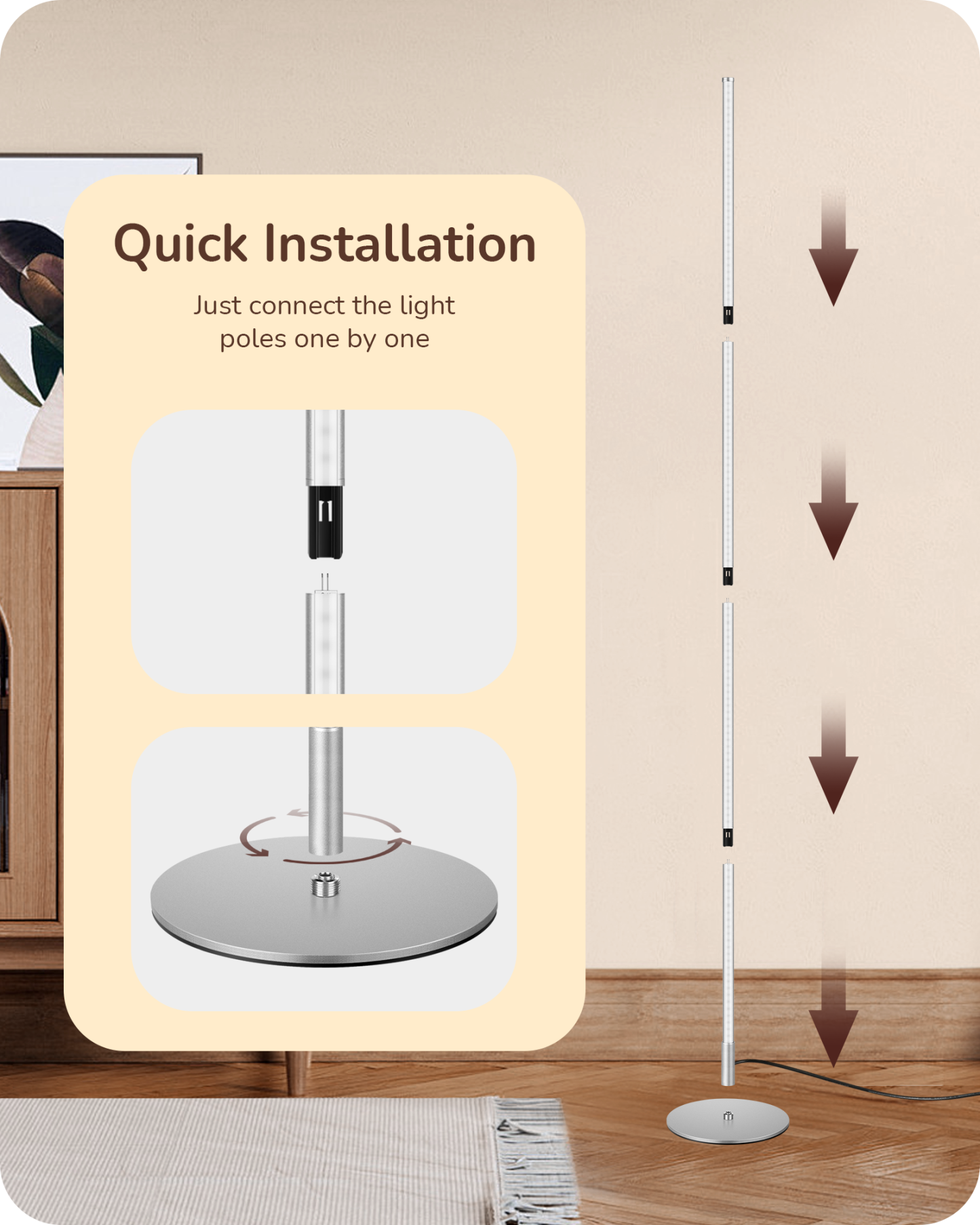 EDISHINE LED Corner Floor Lamp, Dimmable, 57.5" Adjustable Height, 3000K Warm White Light-HFLCB1C-B2B