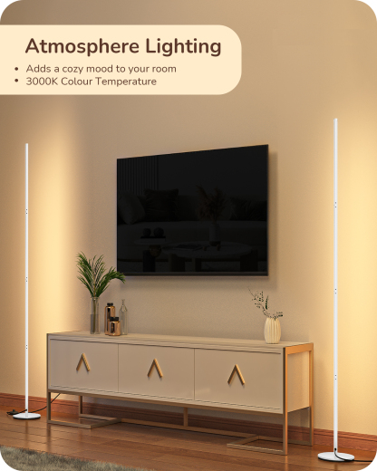 EDISHINE LED Corner Floor Lamp, 57.5", Dimmable, Adjustable Height, 3000K Warm White Light, White-HFLCB1D