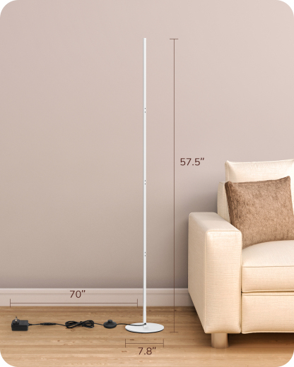 EDISHINE LED Corner Floor Lamp, 57.5", Dimmable, Adjustable Height, 3000K Warm White Light, White-HFLCB1D