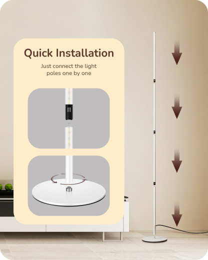 EDISHINE LED Corner Floor Lamp, 57.5", Dimmable, Adjustable Height, 3000K Warm White Light, White-HFLCB1D