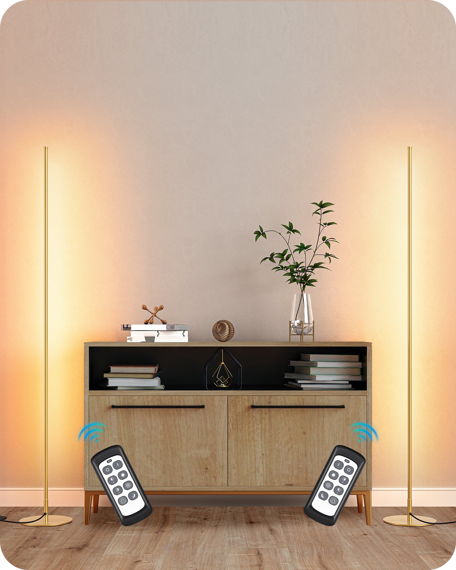 EDISHINE 2 Pack Dimmable LED Corner Modern Floor Lamps with Remote-HFLCB2A-B2B