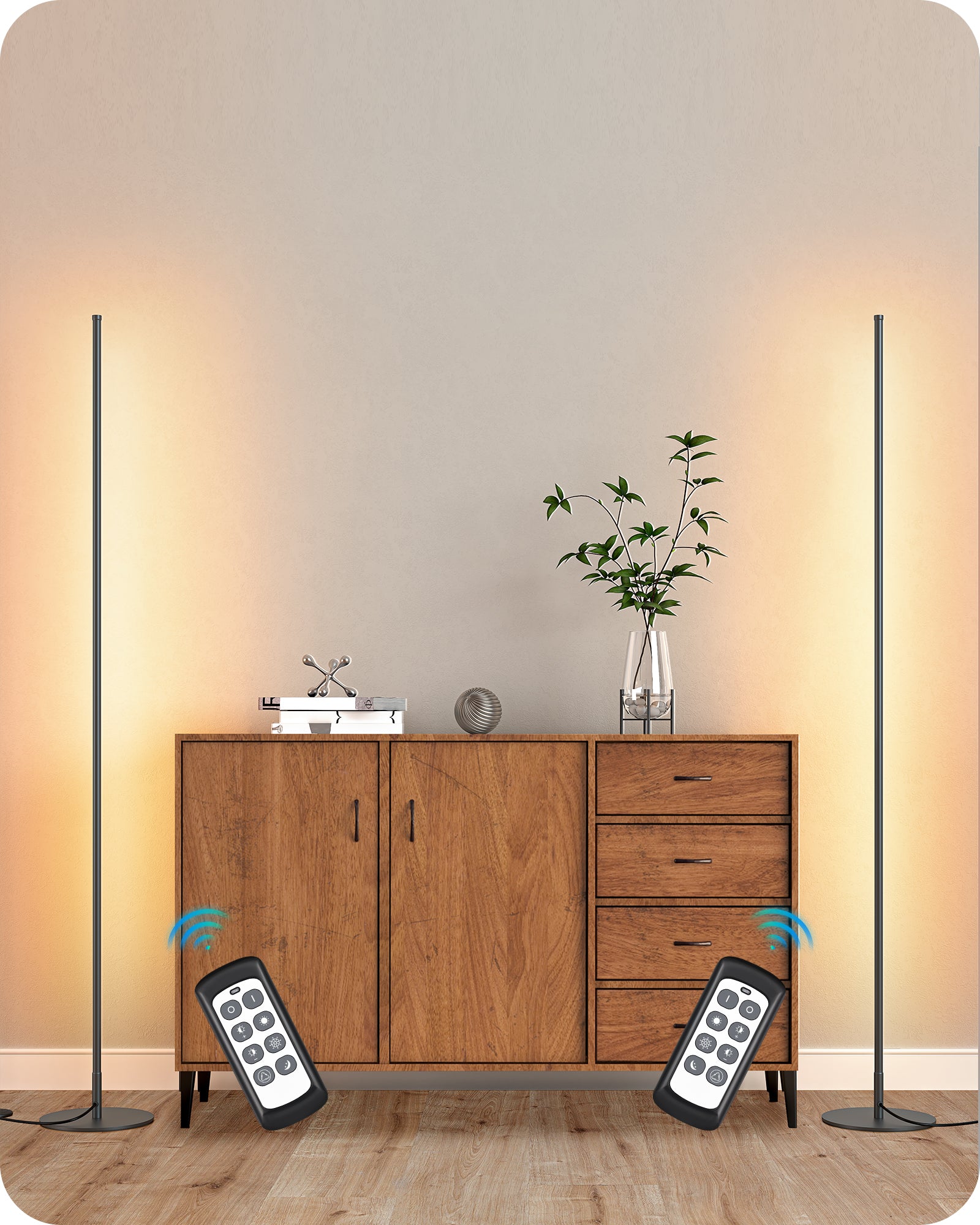 EDISHINE LED Corner Modern Floor Lamp with Remote Set of 2-HFLCB2B-B2B