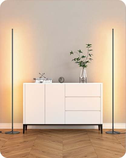 EDISHINE LED Corner Modern Floor Lamp with Remote Set of 2-HFLCB2B-B2B