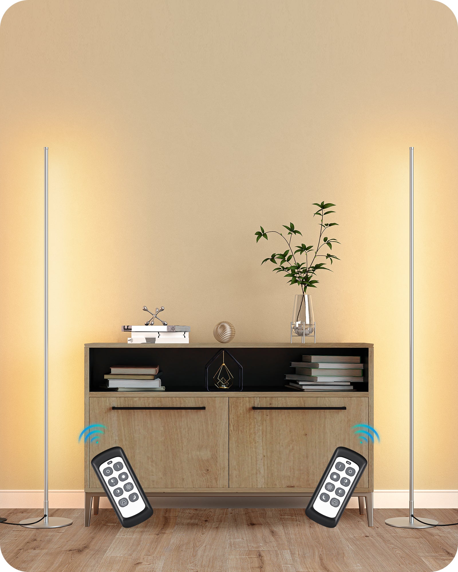 EDISHINE LED Corner Modern Floor Lamp with Remote Set of 2-HFLCB2C-B2B