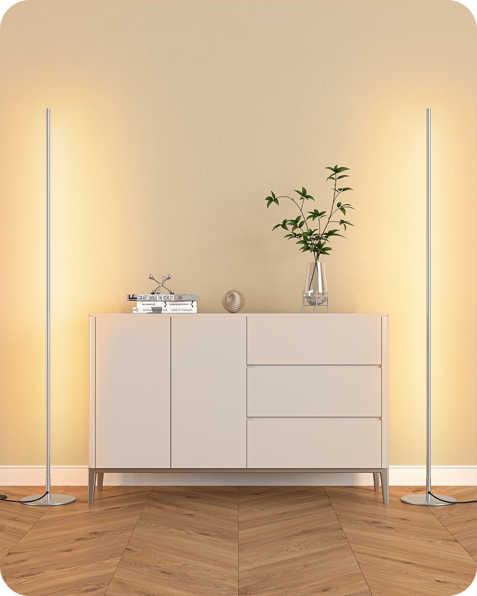 EDISHINE LED Corner Modern Floor Lamp with Remote Set of 2-HFLCB2C-B2B