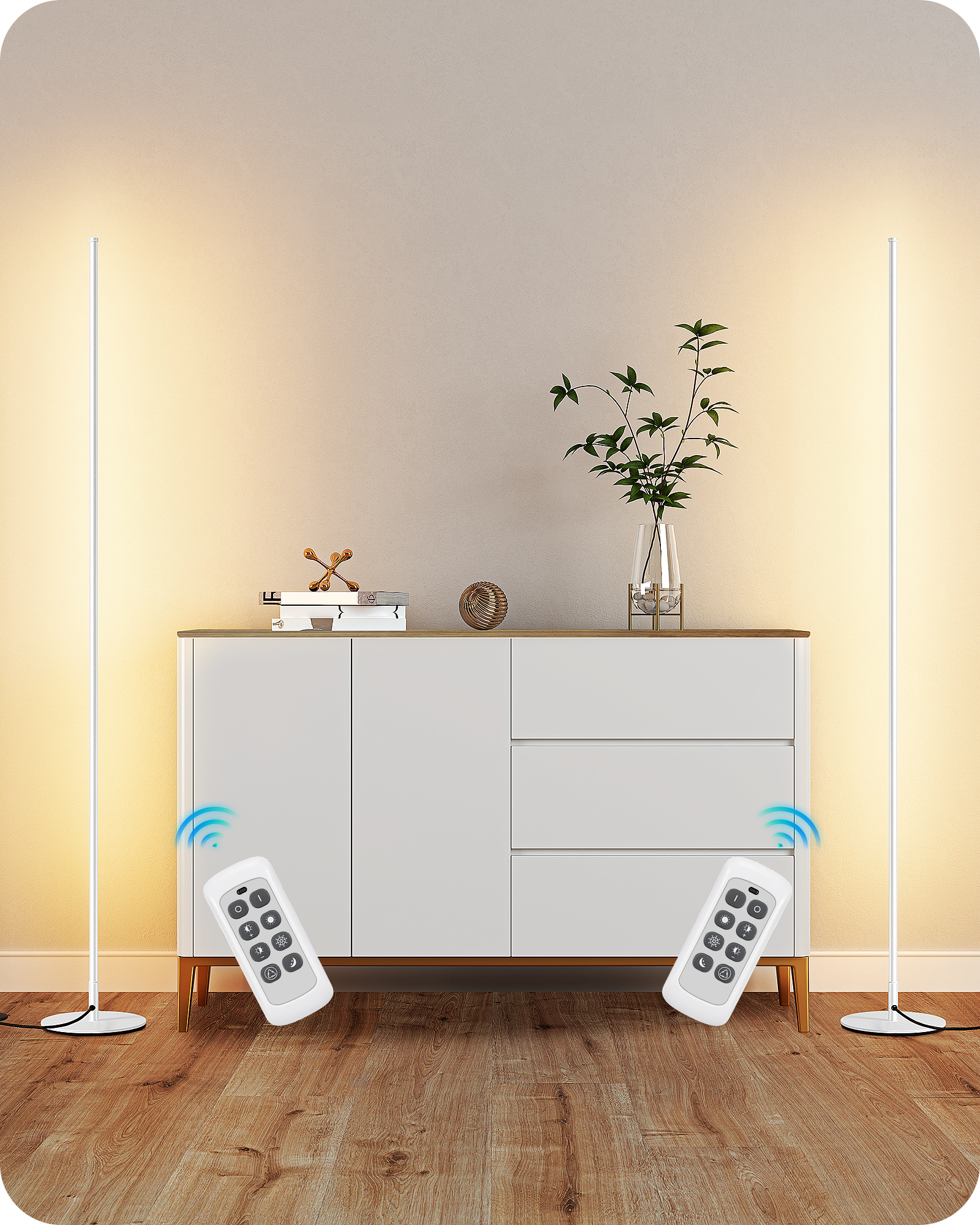 EDISHINE Set of 2 57.5" Dimmable LED Corner Floor Lamp with Remote-HFLCB2D