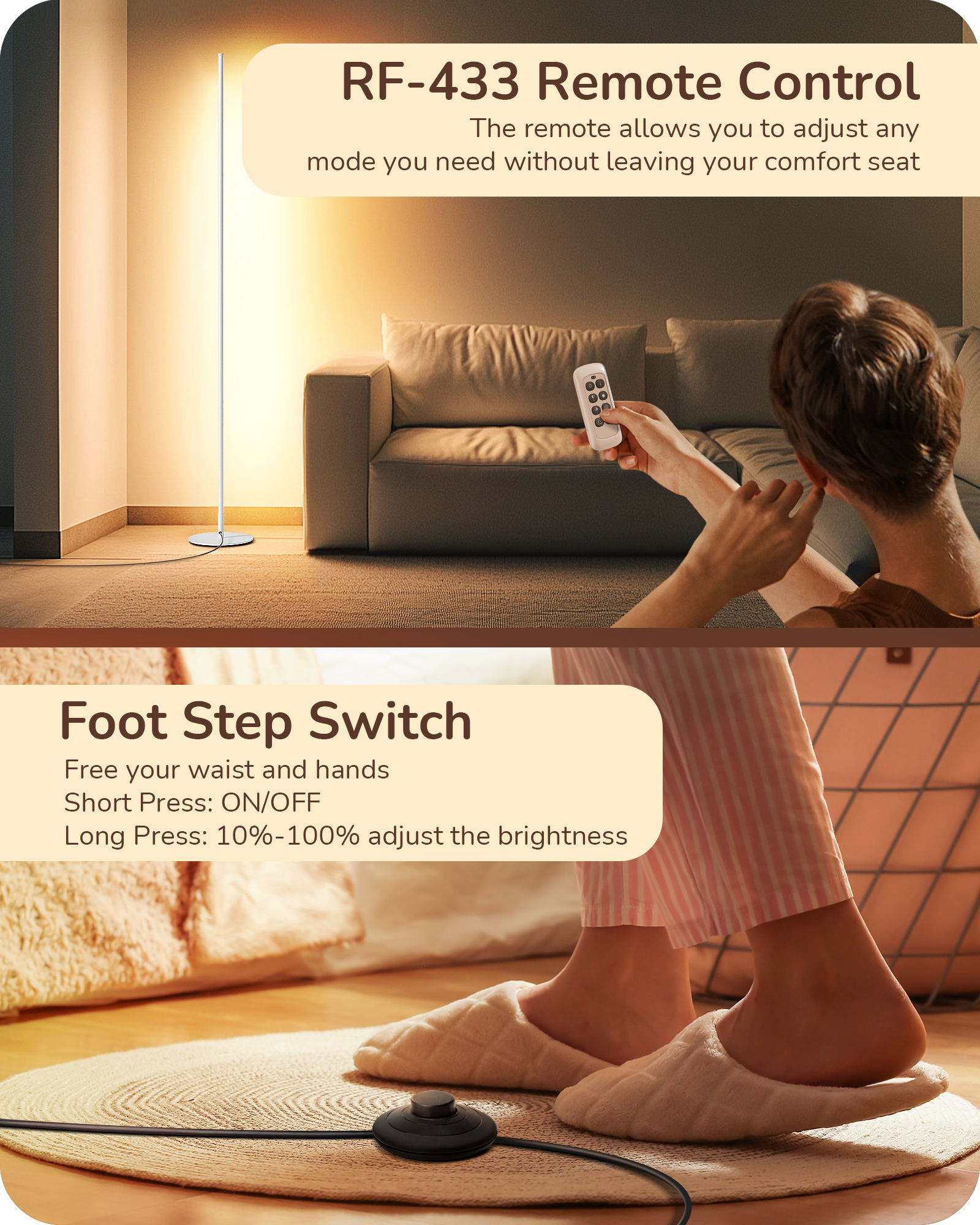 EDISHINE Set of 2 57.5" Dimmable LED Corner Floor Lamp with Remote-HFLCB2D