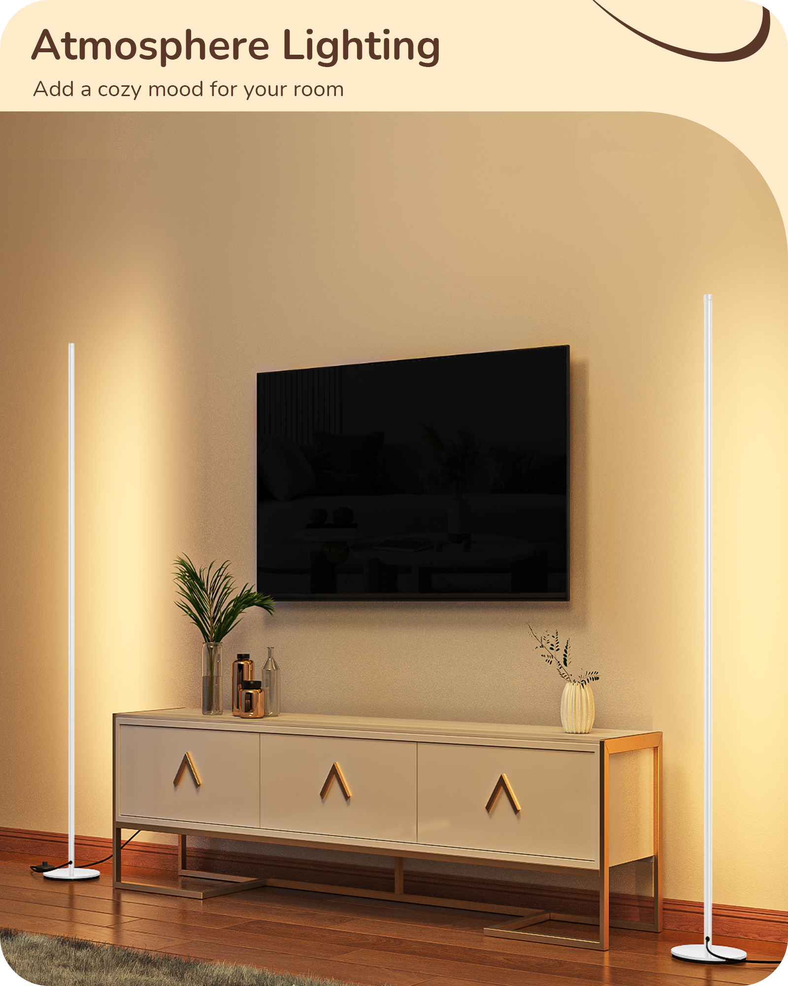 EDISHINE 57.5” Dimmable LED Corner Floor Lamp with Remote-HLFL02N