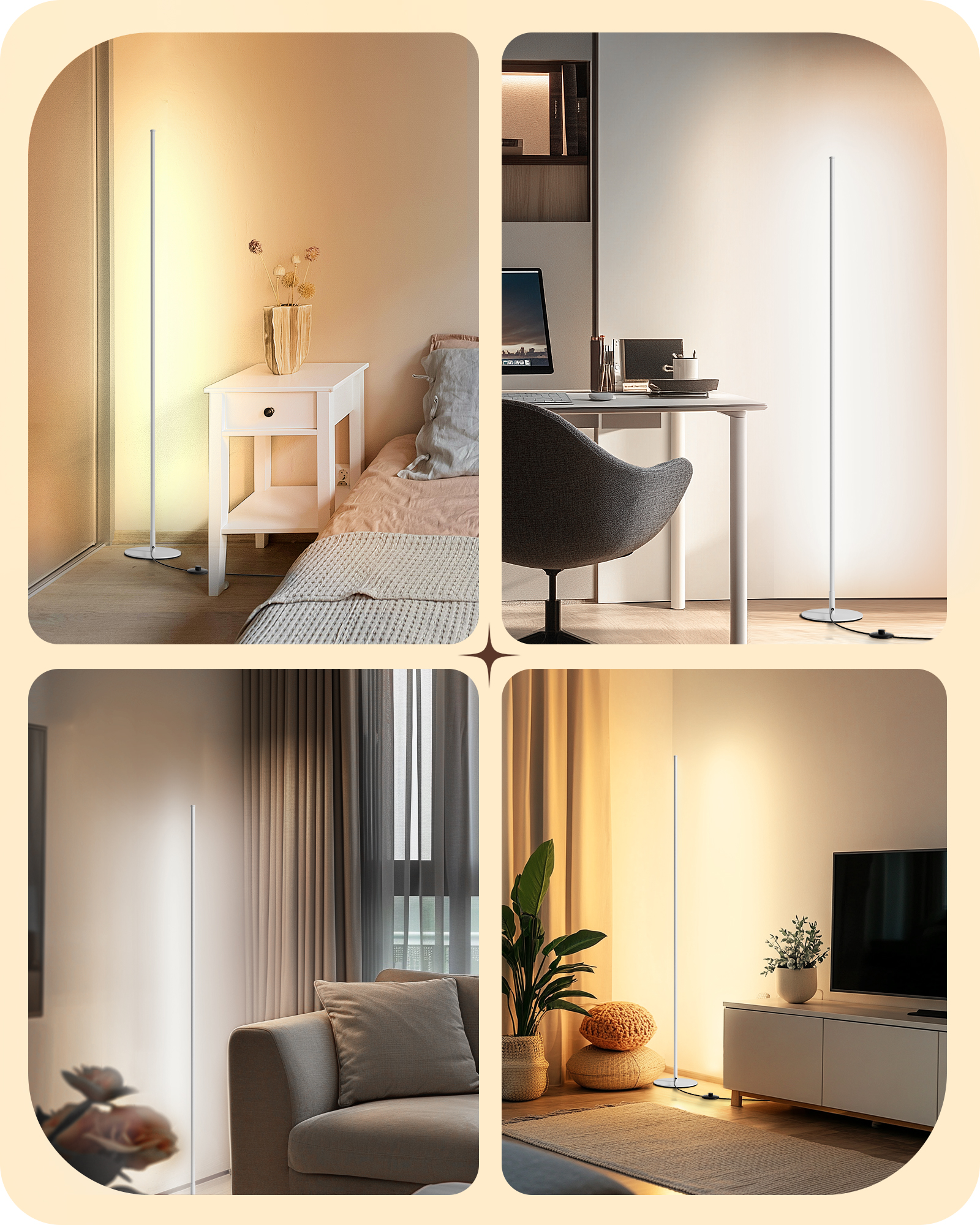 EDISHINE Set of 2 57.5" Dimmable LED Corner Floor Lamp with Remote-HFLCB2D