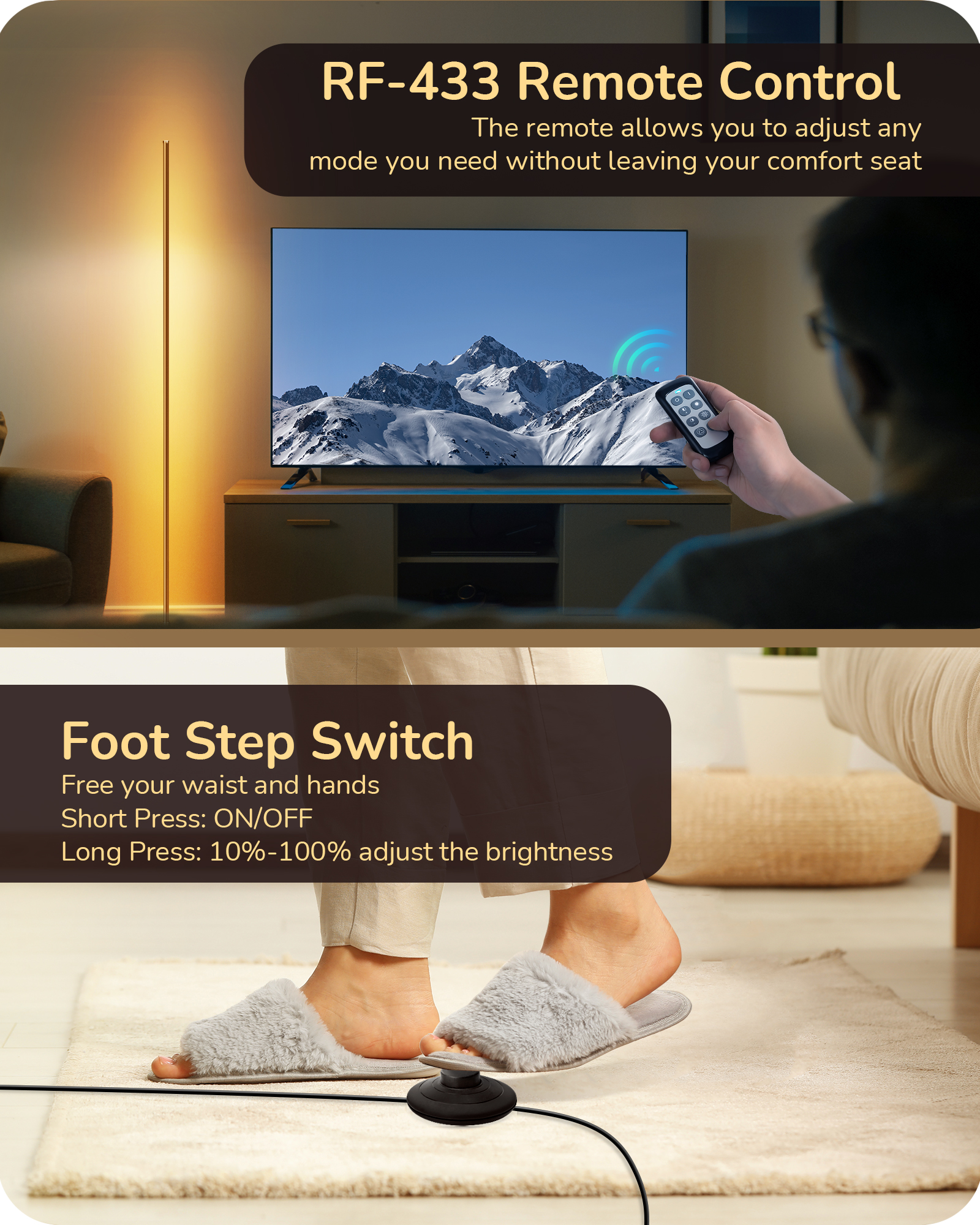 EDISHINE Dimmable LED Corner Floor Lamp with Remote, 7 Color Temperature 2700K-6000K, 57.5"-HFLCB2E