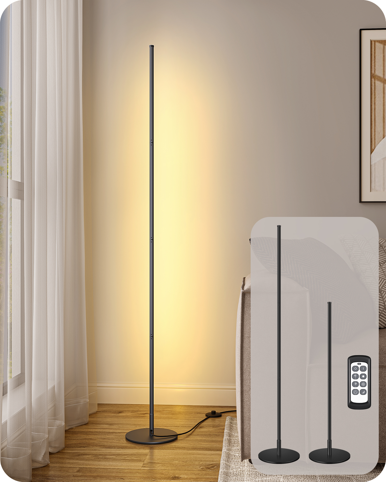 EDISHINE 57.5" Dimmable Corner Floor Lamp-HFLCB2F