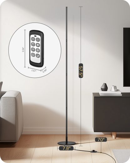 EDISHINE Set of 2 57.5" Modern Corner Floor Lamp with Remote Control-HFLCB2K