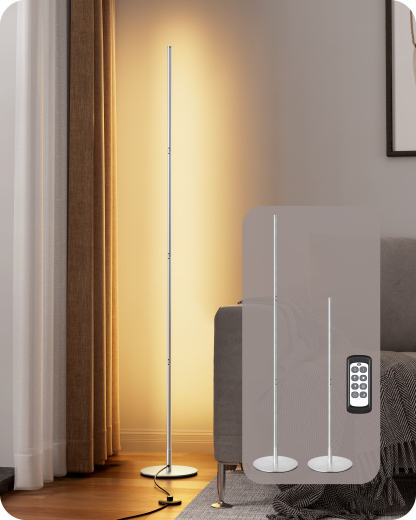 EDISHINE 57.5" Dimmable Corner Floor Lamp, Silver-HFLCB2G