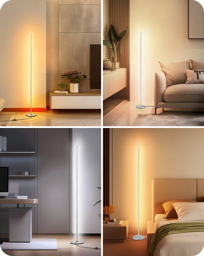 EDISHINE 57.5" Dimmable Corner Floor Lamp, Silver-HFLCB2G