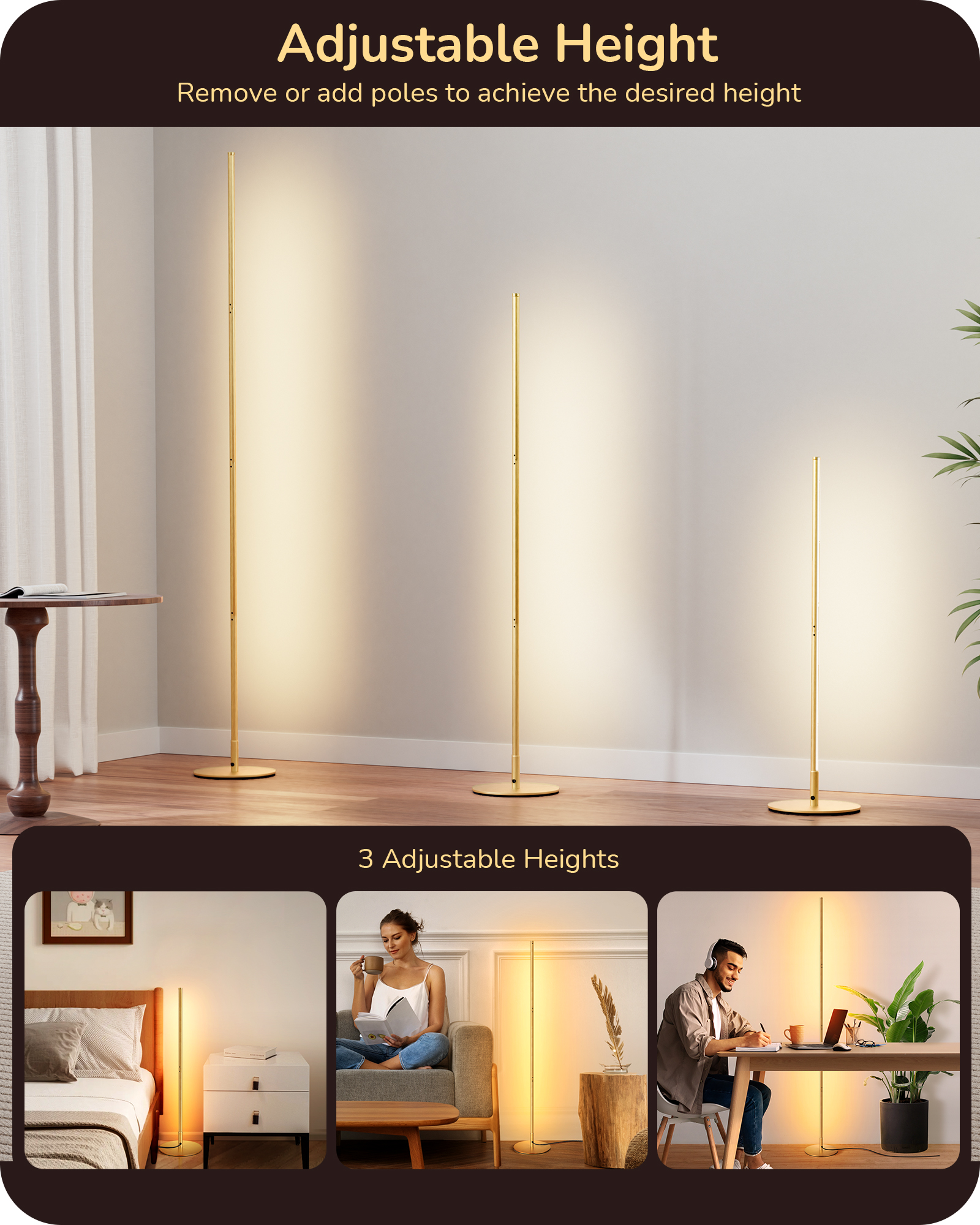 EDISHINE Set of 2 LED Dimmable Corner Floor Lamp with remote-HFLCB2J