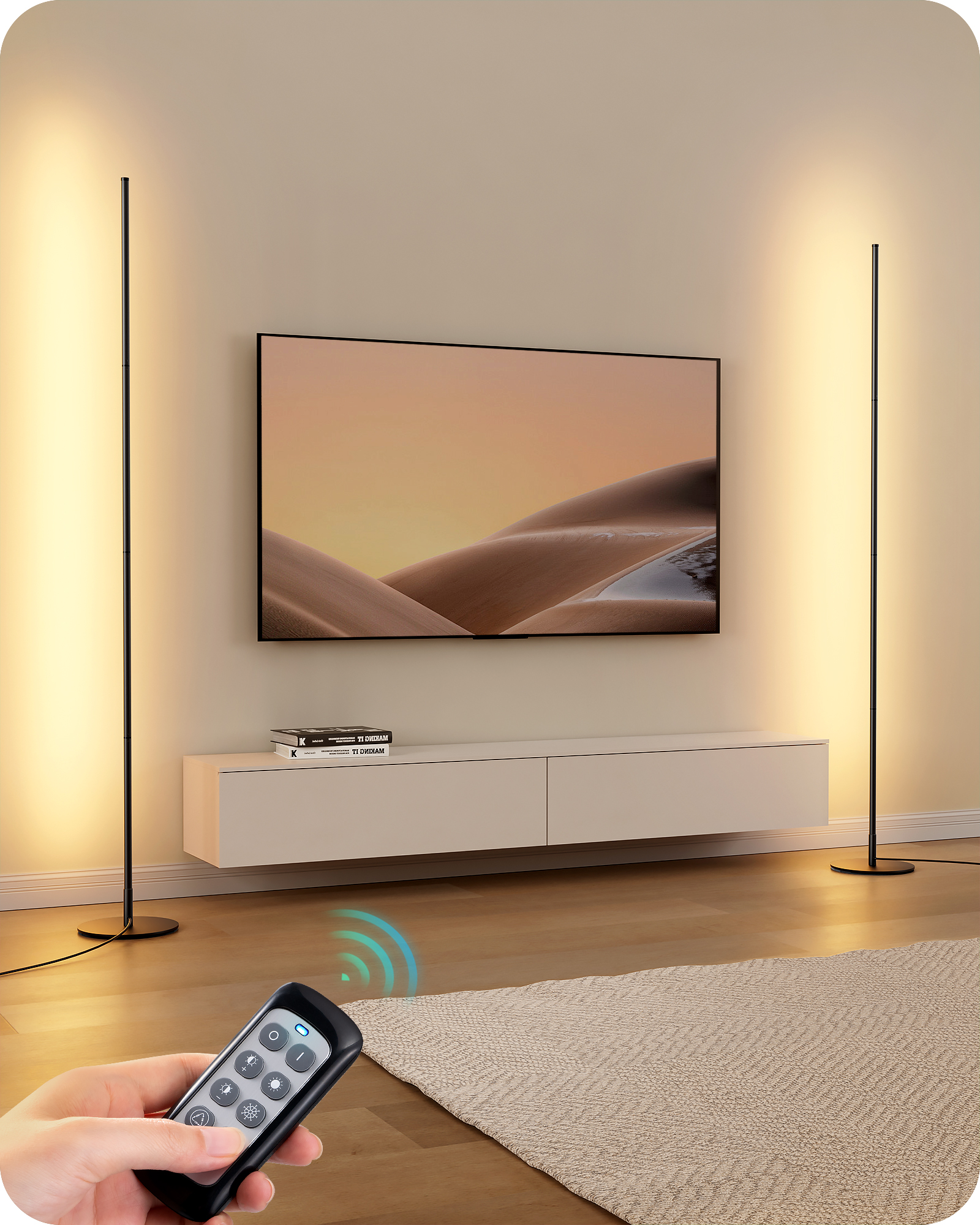 EDISHINE Set of 2 57.5" Modern Corner Floor Lamp with Remote Control-HFLCB2K