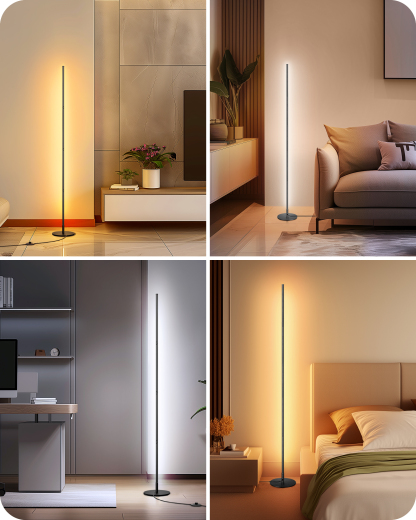 EDISHINE Set of 2 57.5" Modern Corner Floor Lamp with Remote Control-HFLCB2K