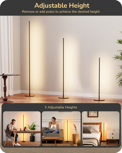 EDISHINE Set of 2 57.5" Modern Corner Floor Lamp with Remote Control-HFLCB2K