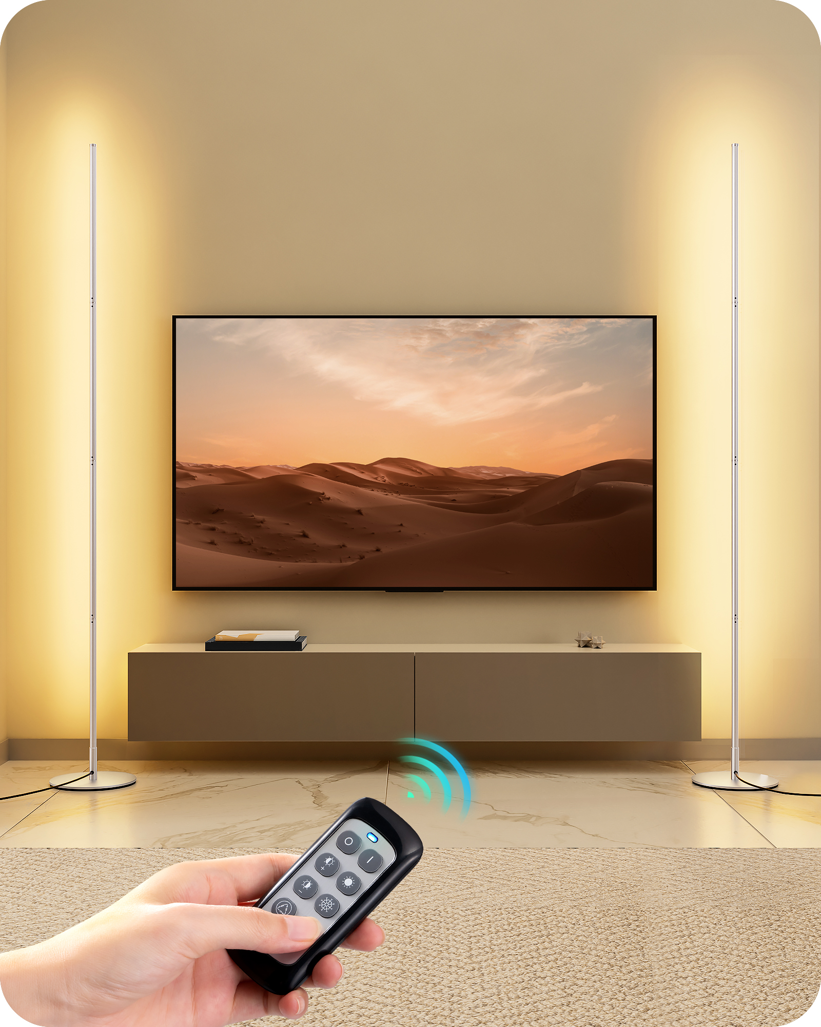 EDISHINE Set of 2  57.5" Dimmable LED Floor Lamp with Remote Control, Silver-HFLCB2L