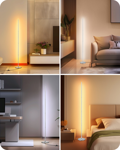 EDISHINE Set of 2  57.5" Dimmable LED Floor Lamp with Remote Control, Silver-HFLCB2L