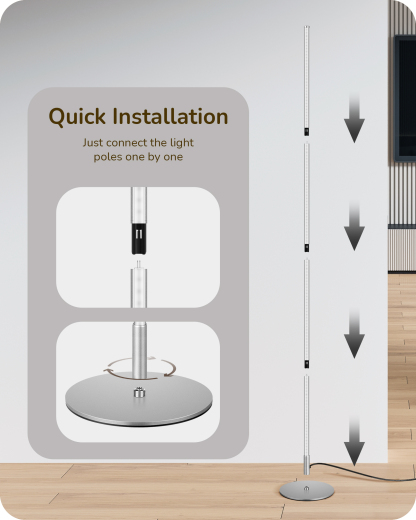 EDISHINE Set of 2  57.5" Dimmable LED Floor Lamp with Remote Control, Silver-HFLCB2L