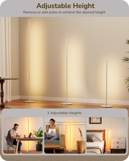EDISHINE Set of 2  57.5" Dimmable LED Floor Lamp with Remote Control, Silver-HFLCB2L