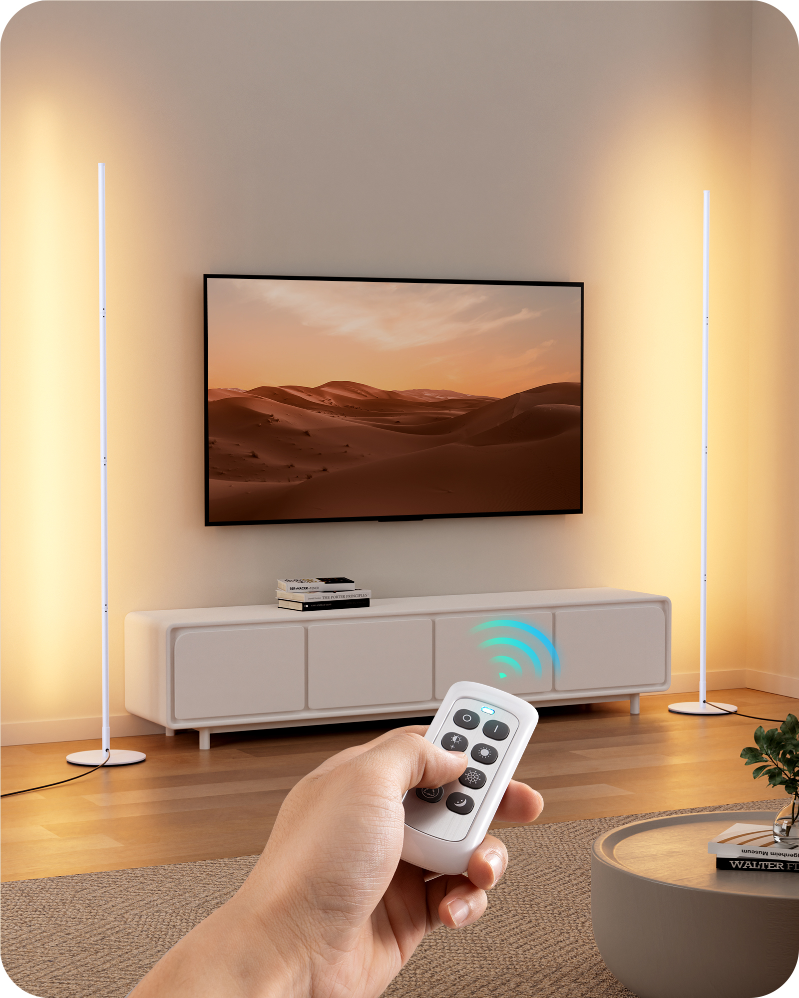 EDISHINE Set of 2 57.5" Minimalist Dimmable LED Floor Lamp with Remote, White-HFLCB2M