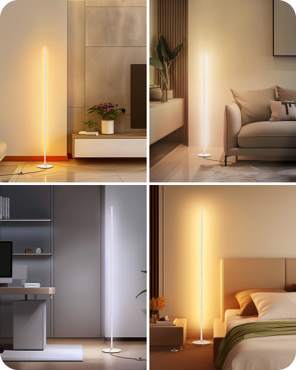 EDISHINE Set of 2 57.5" Minimalist Dimmable LED Floor Lamp with Remote, White-HFLCB2M