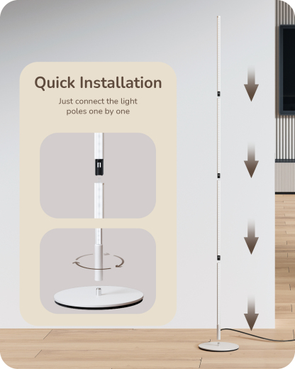 EDISHINE Set of 2 57.5" Minimalist Dimmable LED Floor Lamp with Remote, White-HFLCB2M