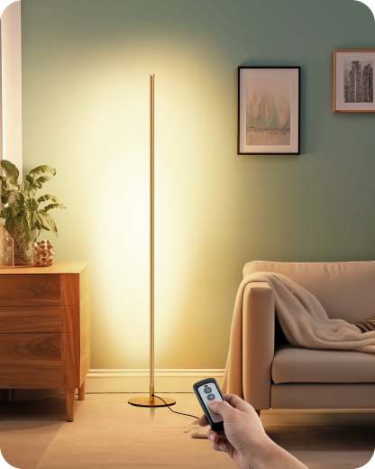 EDISHINE 57.5" Minimalist Dimmable LED Corner Floor Lamp with Remote, 3000K Warm White Light (Gold)-HFLCB3A-B2B