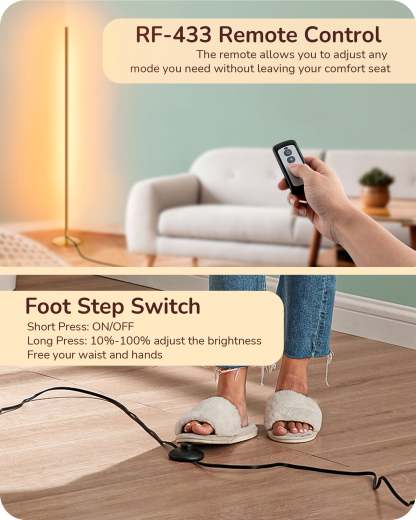EDISHINE 57.5" Minimalist Dimmable LED Corner Floor Lamp with Remote, 3000K Warm White Light (Gold)-HFLCB3A-B2B