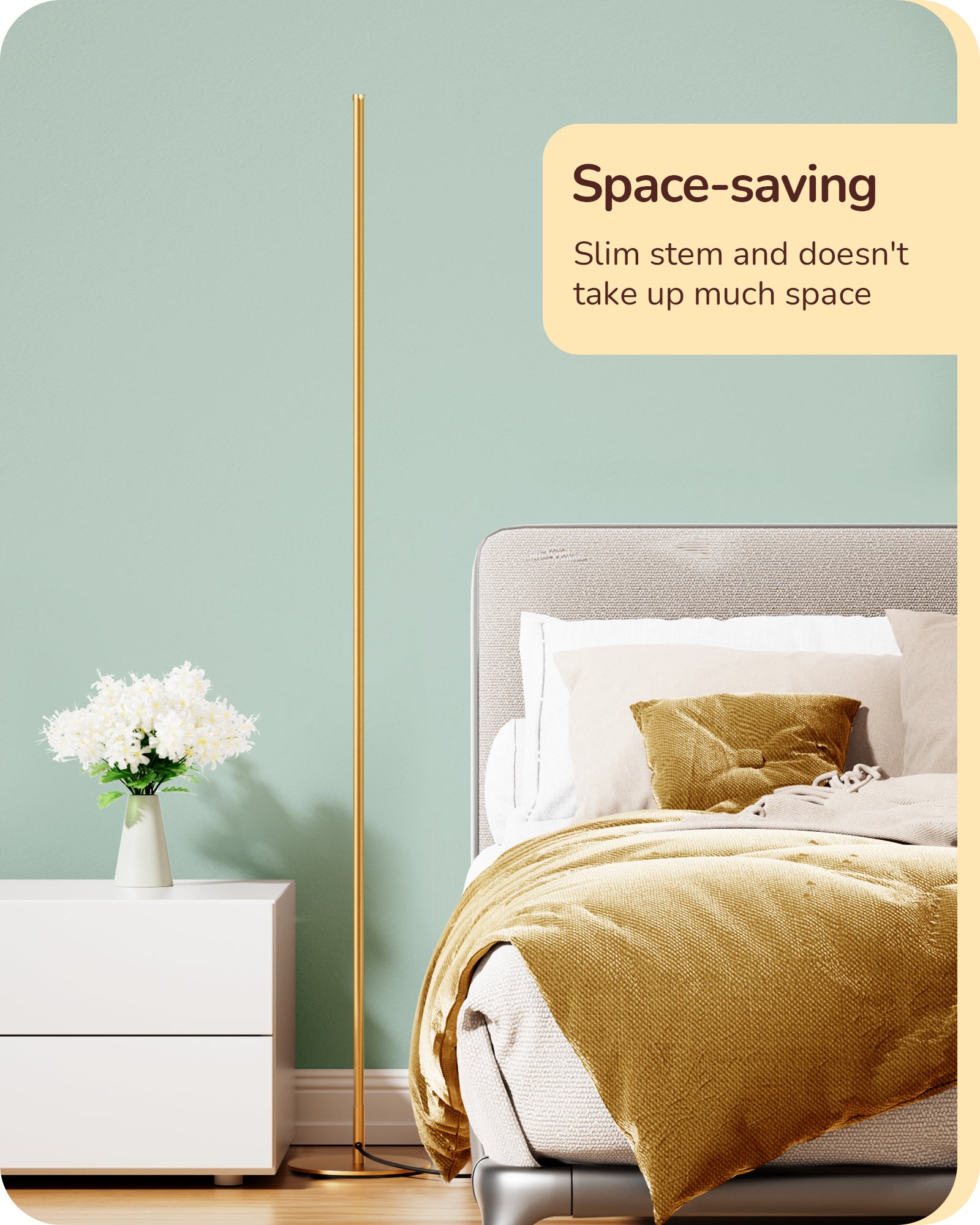 EDISHINE 57.5" Minimalist Dimmable LED Corner Floor Lamp with Remote, 3000K Warm White Light (Gold)-HFLCB3A-B2B