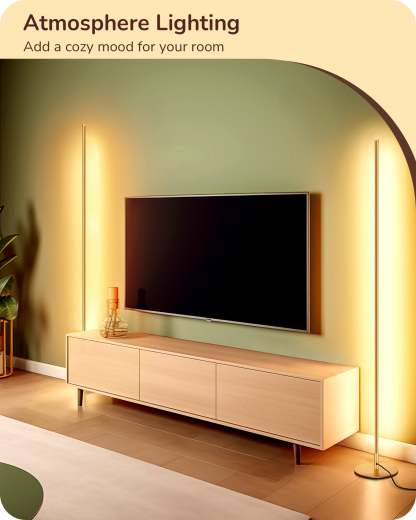 EDISHINE 57.5" Minimalist Dimmable LED Corner Floor Lamp with Remote, 3000K Warm White Light (Gold)-HFLCB3A-B2B