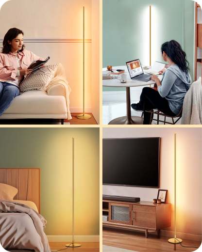 EDISHINE 57.5" Minimalist Dimmable LED Corner Floor Lamp with Remote, 3000K Warm White Light (Gold)-HFLCB3A-B2B